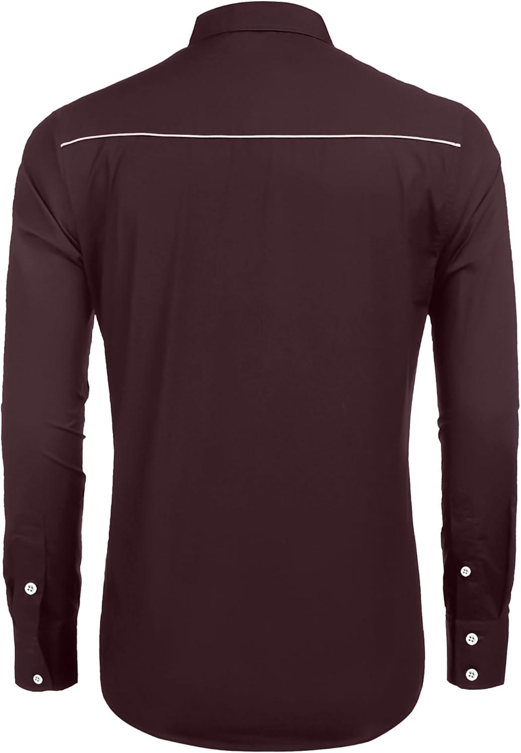 imageCOOFANDY Mens Western Shirts Long Sleeve Embroideres Cowboy Shirts Casual Button Down ShirtWine Redwhite
