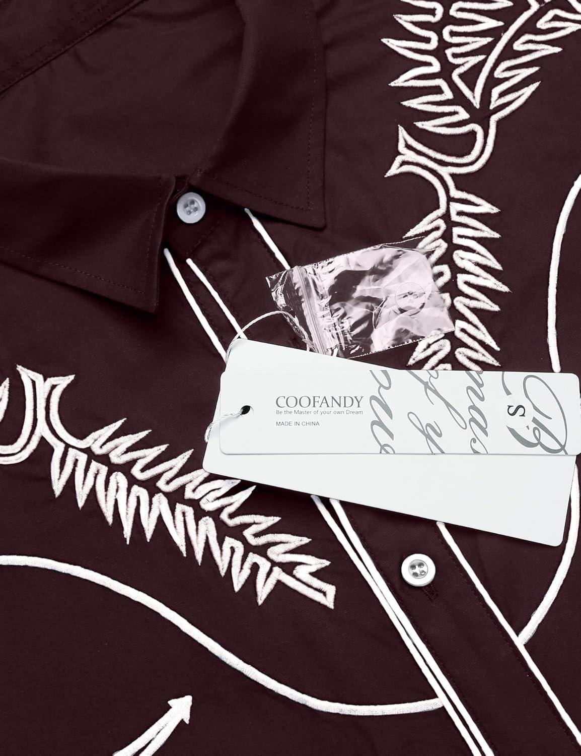 imageCOOFANDY Mens Western Shirts Long Sleeve Embroideres Cowboy Shirts Casual Button Down ShirtWine Redwhite