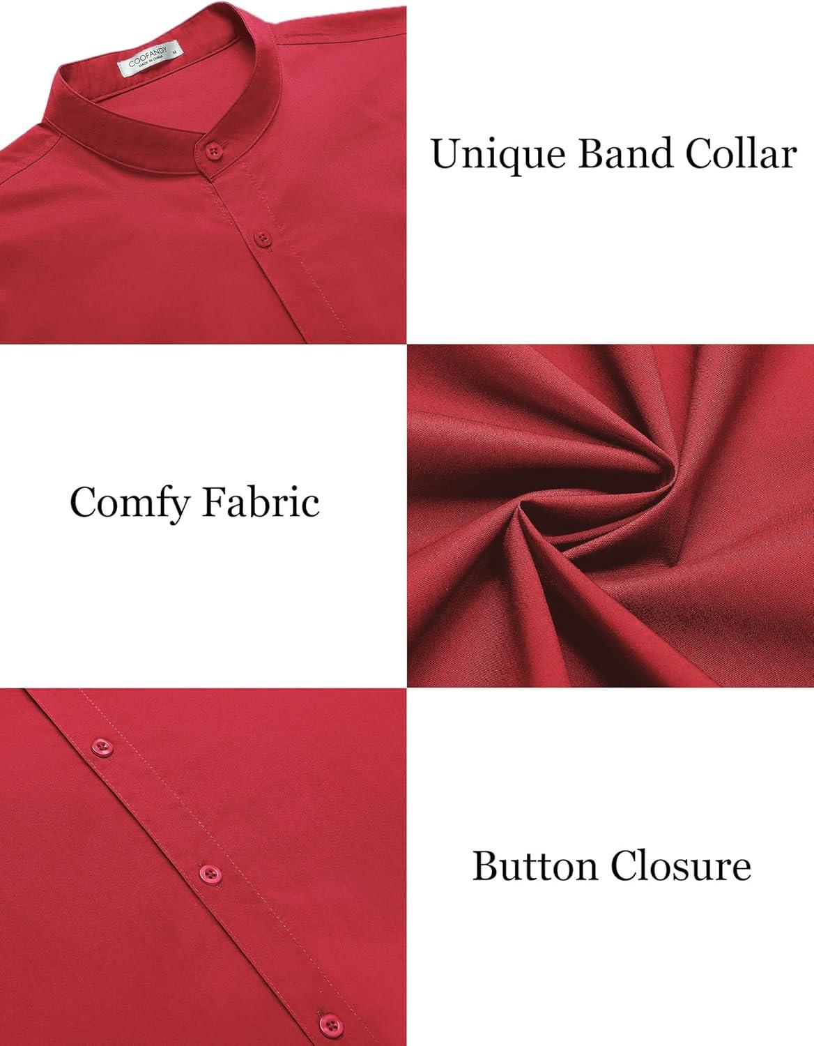 imageCOOFANDY Muscle Fit Dress Shirts for Men Banded Collar Casual Button Down ShirtsBright Red