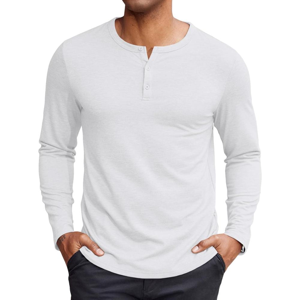 imageCOOFANDY Henley Shirts for Men Long Sleeve T Shirts Textured Casual Stretch Fashion Pullover Lightweight Fall TopsWhite