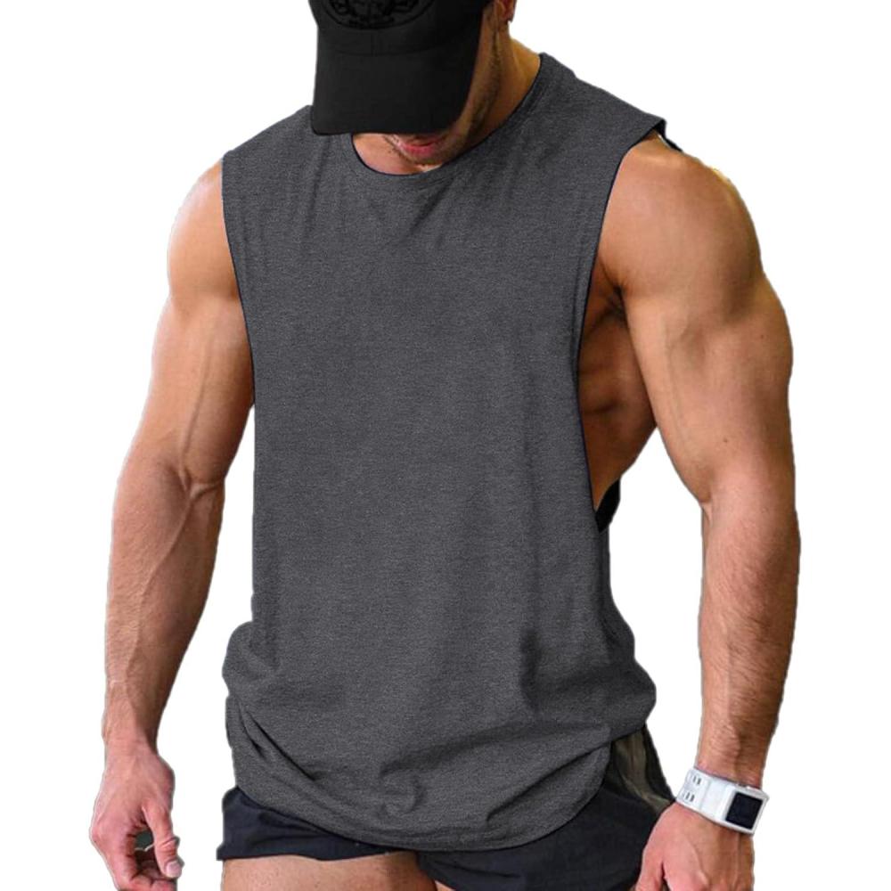 imageCOOFANDY Men Workout Tank Top 2 Pack Gym Bodybuilding Sleeveless Muscle T ShirtsDark Grey1pcs