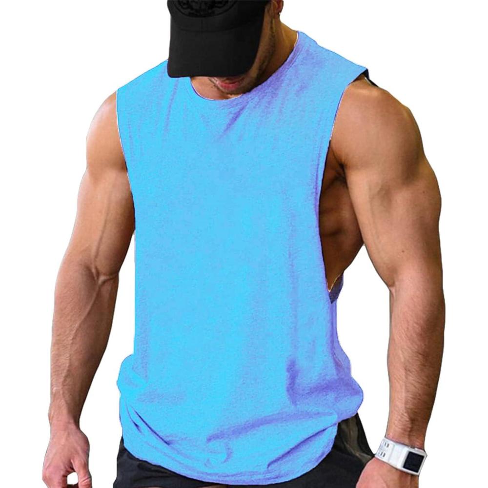 imageCOOFANDY Men Workout Tank Top 2 Pack Gym Bodybuilding Sleeveless Muscle T ShirtsLight Blue1pcs