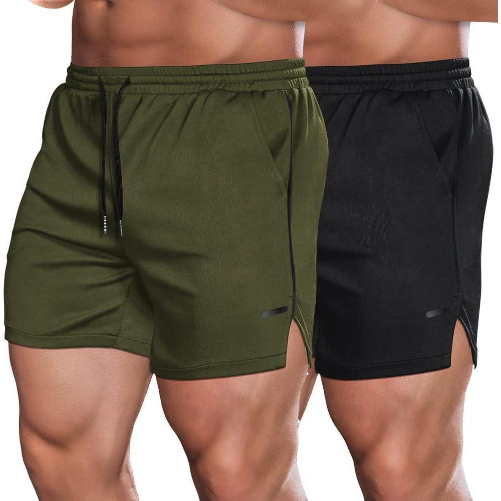 imageCOOFANDY Mens 2 Pack Gym Workout Shorts Quick Dry Athletic Shorts 5 Inch Lightweight Sports Running Shorts with PocketsArmy GreenBlack