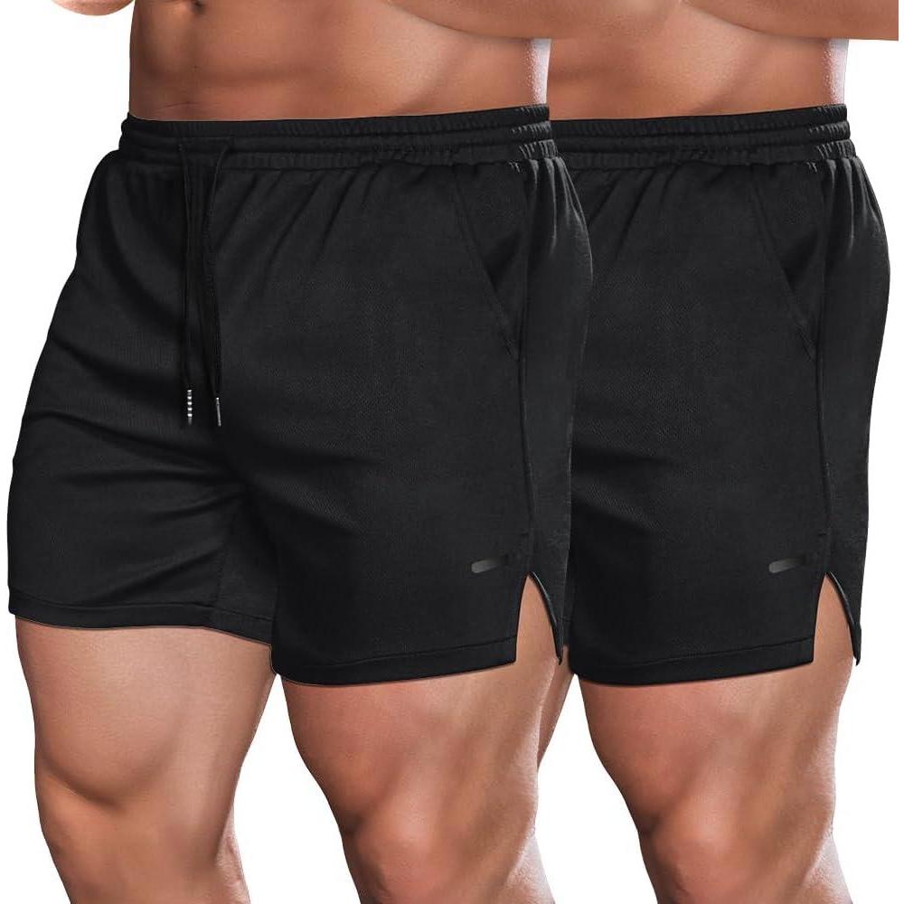 imageCOOFANDY Mens 2 Pack Gym Workout Shorts Quick Dry Athletic Shorts 5 Inch Lightweight Sports Running Shorts with PocketsBlackBlack