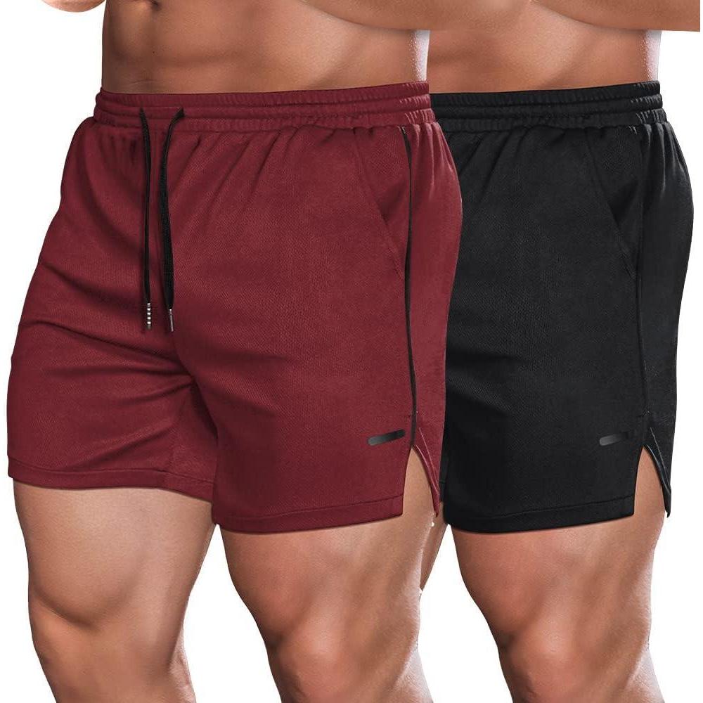 imageCOOFANDY Mens 2 Pack Gym Workout Shorts Quick Dry Athletic Shorts 5 Inch Lightweight Sports Running Shorts with PocketsBlackWine Red