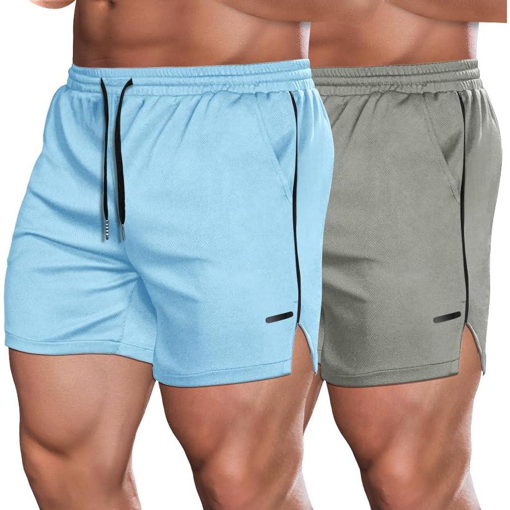 imageCOOFANDY Mens 2 Pack Gym Workout Shorts Quick Dry Athletic Shorts 5 Inch Lightweight Sports Running Shorts with PocketsGreySky Blue