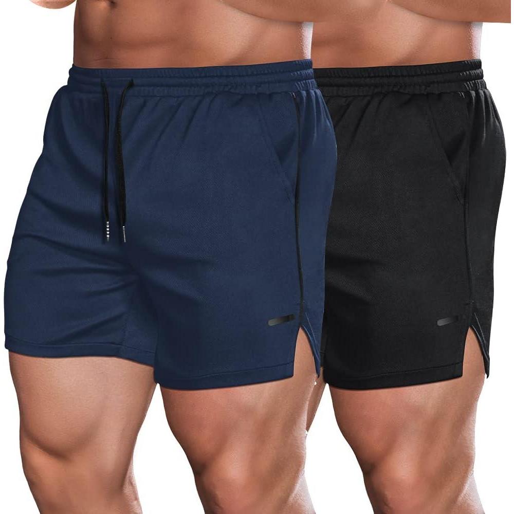 imageCOOFANDY Mens 2 Pack Gym Workout Shorts Quick Dry Athletic Shorts 5 Inch Lightweight Sports Running Shorts with PocketsNavy BlueBlack