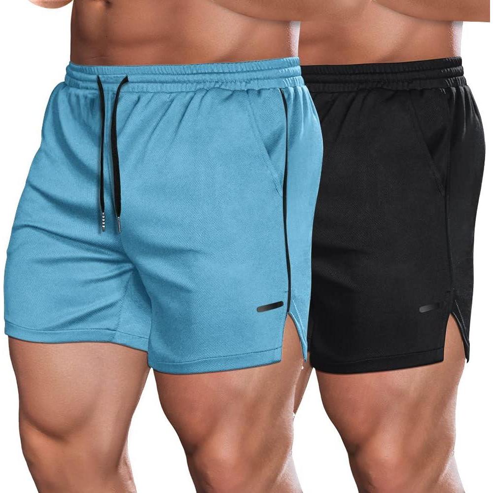 imageCOOFANDY Mens 2 Pack Gym Workout Shorts Quick Dry Athletic Shorts 5 Inch Lightweight Sports Running Shorts with PocketsSky BlueBlack