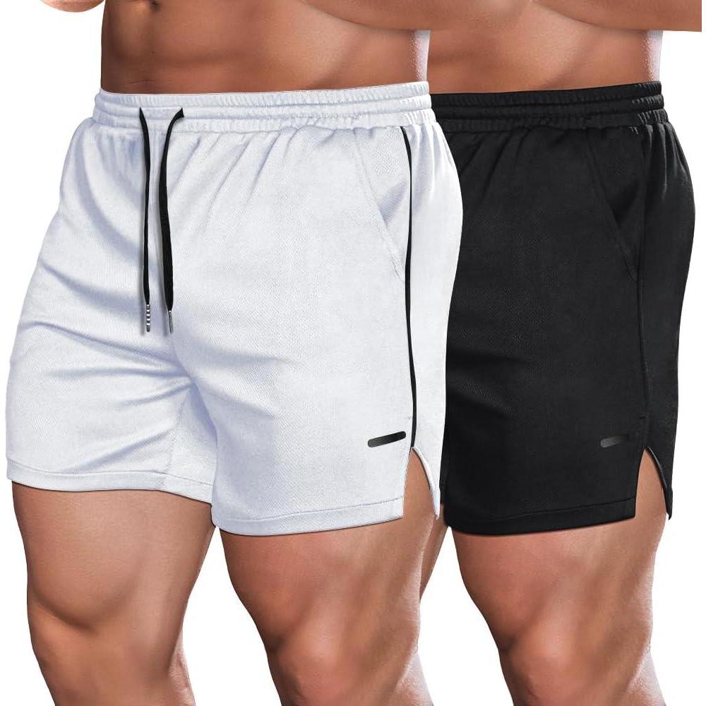 imageCOOFANDY Mens 2 Pack Gym Workout Shorts Quick Dry Athletic Shorts 5 Inch Lightweight Sports Running Shorts with PocketsWhiteBlack