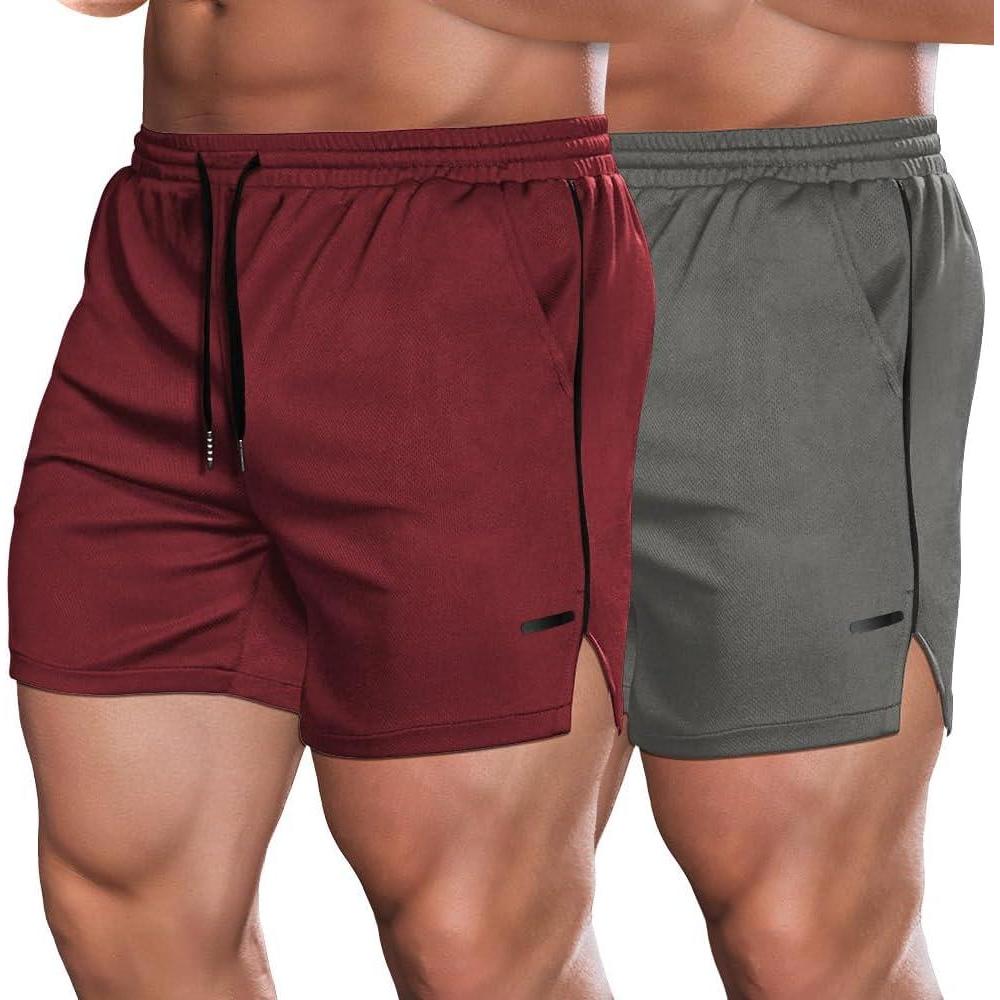 imageCOOFANDY Mens 2 Pack Gym Workout Shorts Quick Dry Athletic Shorts 5 Inch Lightweight Sports Running Shorts with PocketsWine RedDark Gray