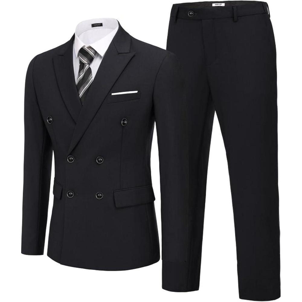 imageCOOFANDY Mens 2 Piece Double Breasted Suits Slim Fit Tuxedo Jacket and Dress Pants Set for Wedding Business PromBlack