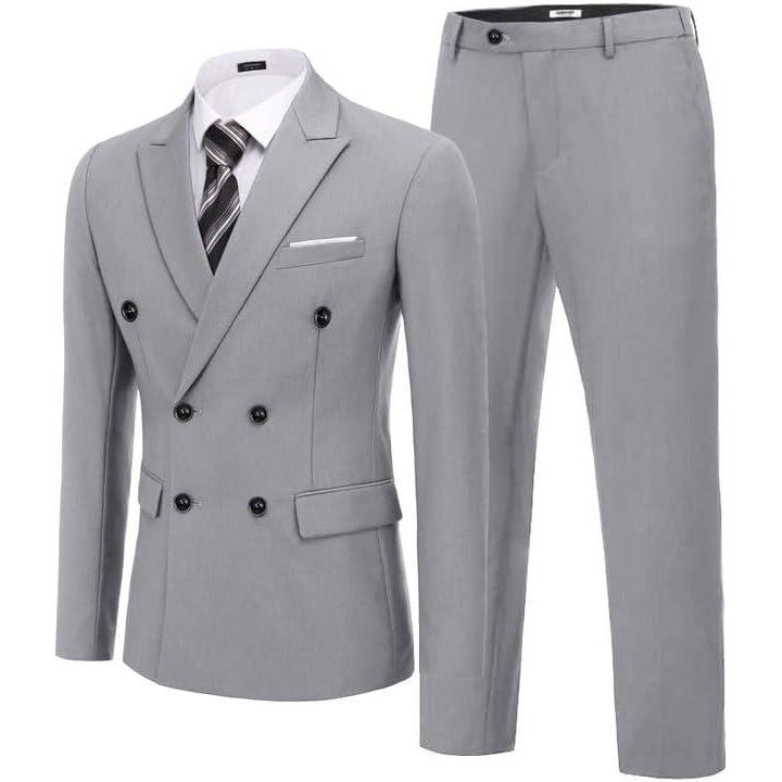 imageCOOFANDY Mens 2 Piece Double Breasted Suits Slim Fit Tuxedo Jacket and Dress Pants Set for Wedding Business PromLight Grey