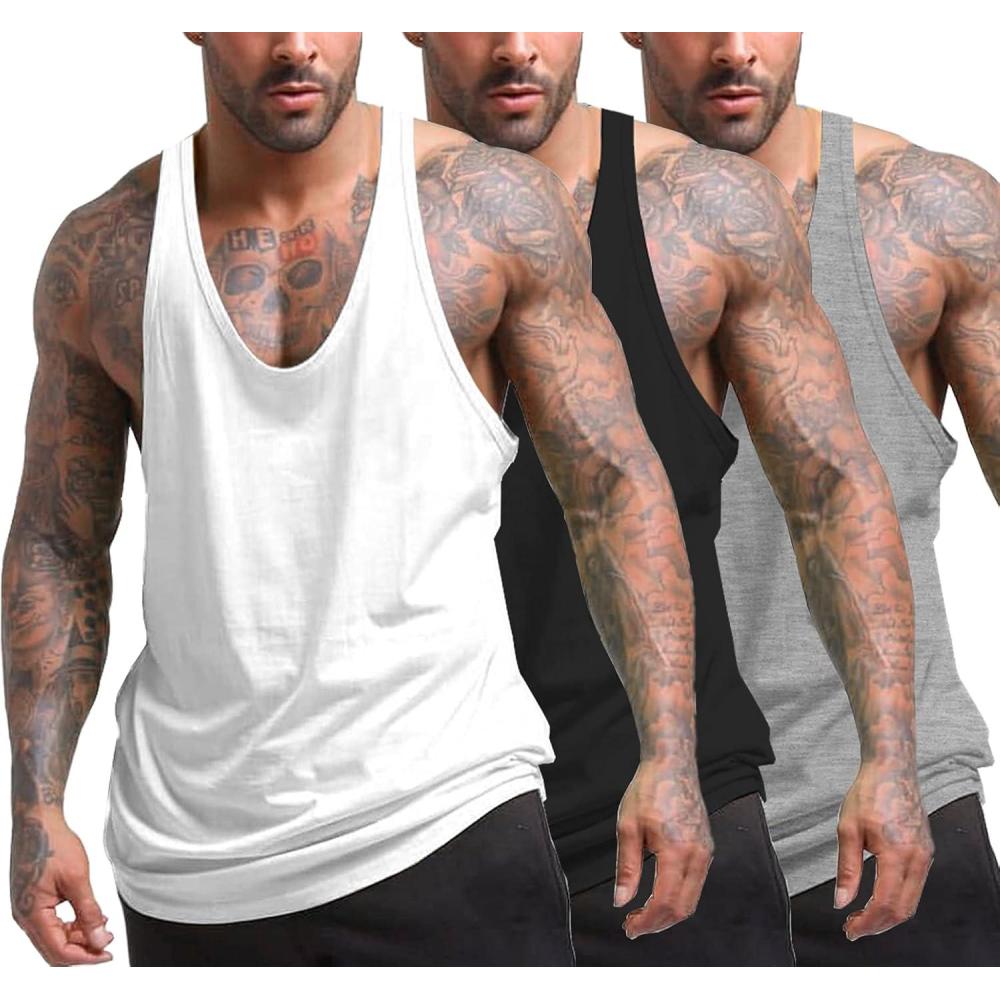imageCOOFANDY Mens 3 Pack Workout Tank Tops Gym Sleeveless Shirts V Neck Bodybuilding Muscle Tee Shirt01blackWhiteGray