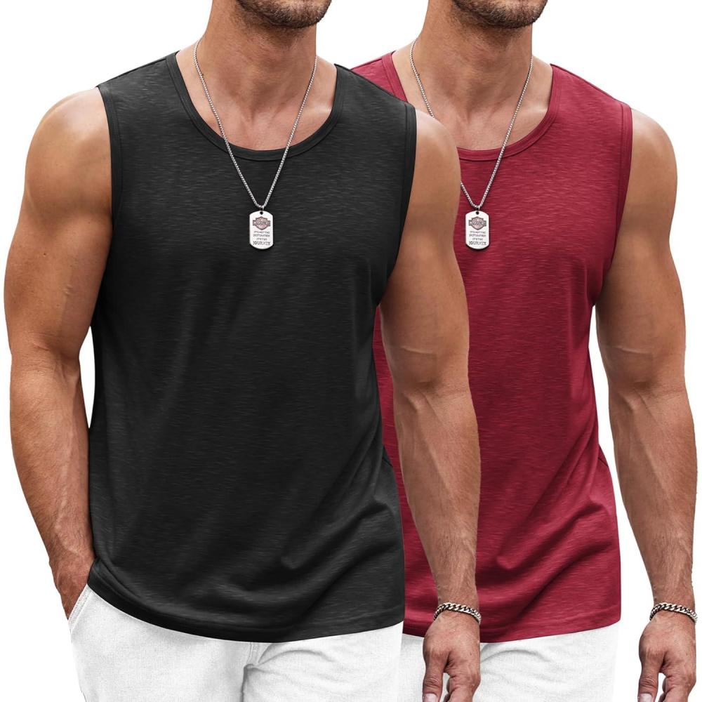 imageCOOFANDY Mens 3 Pack Workout Tank Tops Gym Sleeveless Shirts V Neck Bodybuilding Muscle Tee ShirtBlack Wine Red