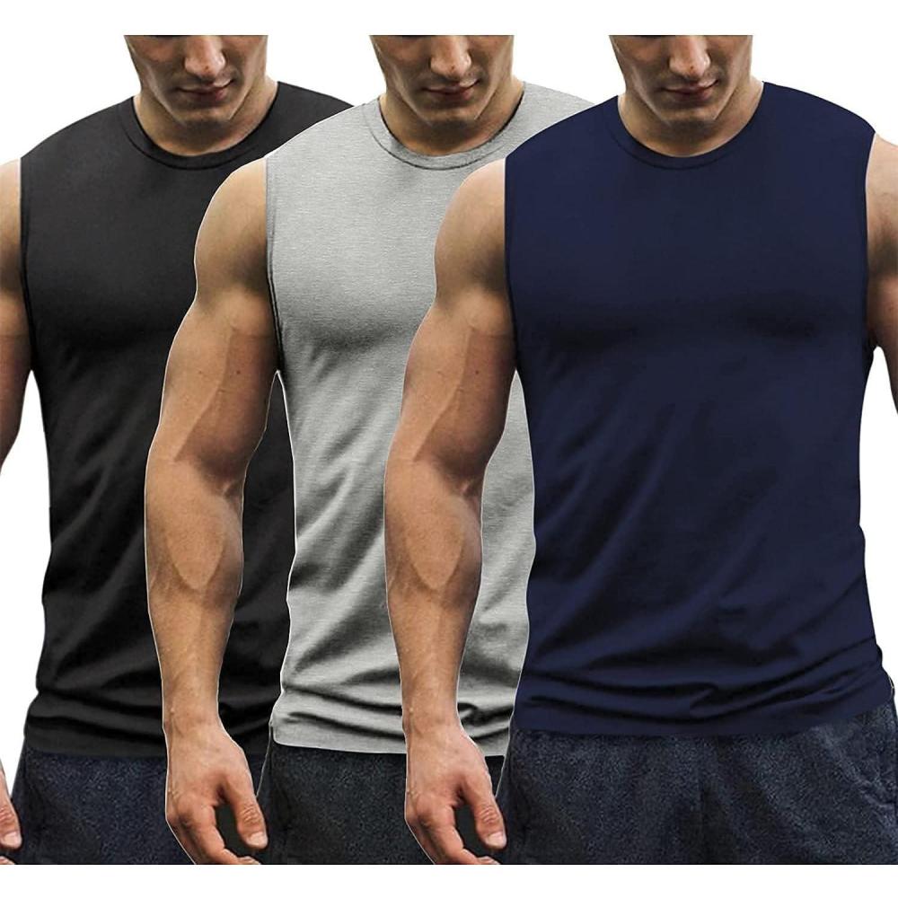imageCOOFANDY Mens 3 Pack Workout Tank Tops Gym Sleeveless Shirts V Neck Bodybuilding Muscle Tee ShirtBlackLight GreyNavy Blue