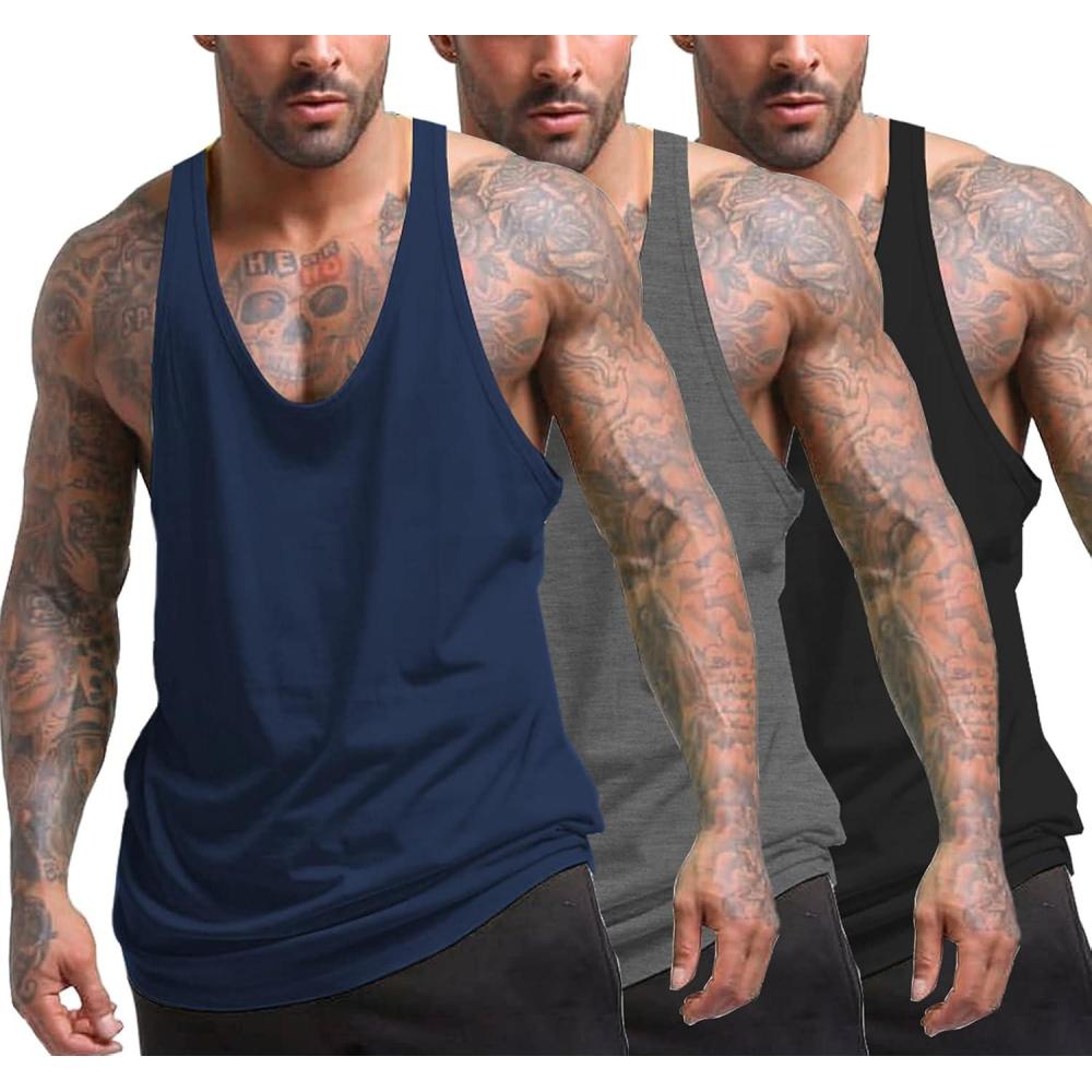 imageCOOFANDY Mens 3 Pack Workout Tank Tops Gym Sleeveless Shirts V Neck Bodybuilding Muscle Tee ShirtBlackNavyMedium Gray