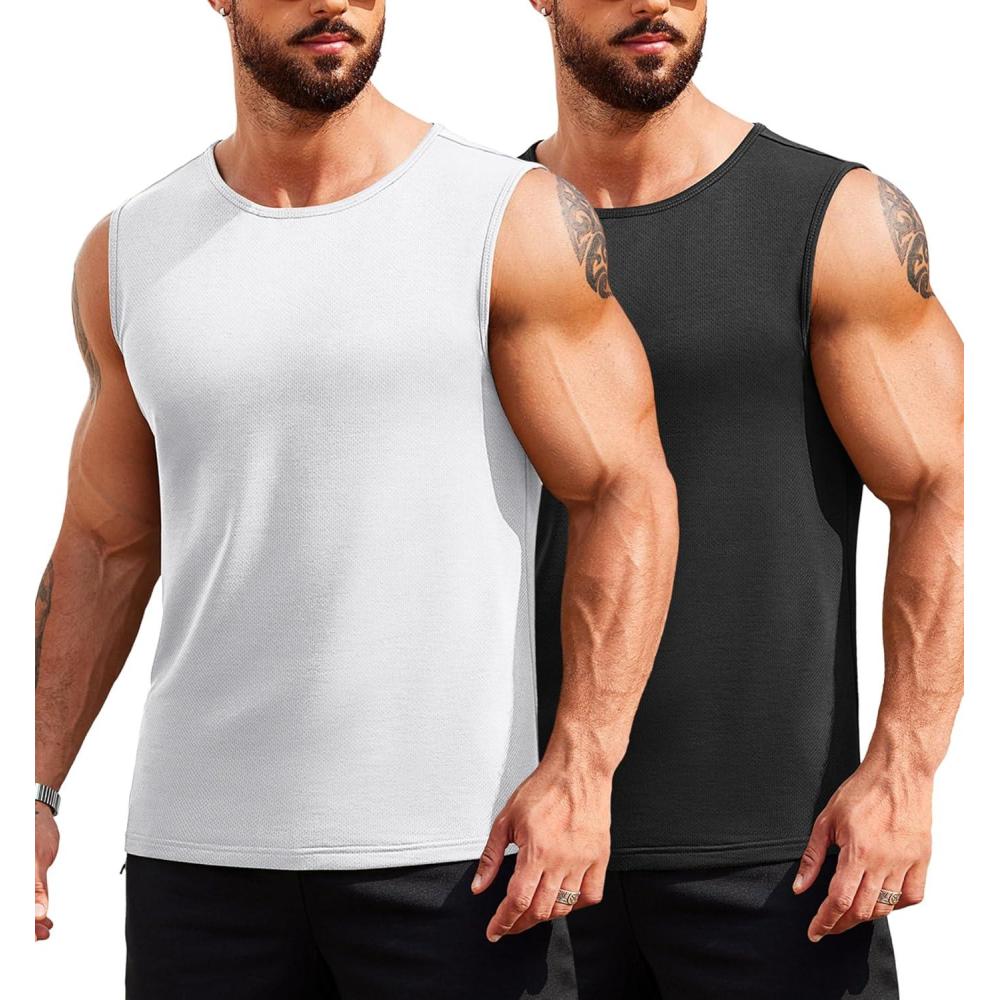 imageCOOFANDY Mens 3 Pack Workout Tank Tops Gym Sleeveless Shirts V Neck Bodybuilding Muscle Tee ShirtBlackWhite