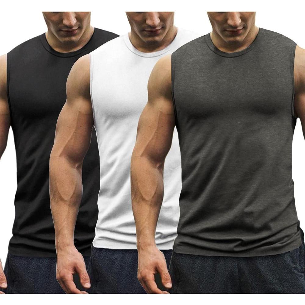 imageCOOFANDY Mens 3 Pack Workout Tank Tops Gym Sleeveless Shirts V Neck Bodybuilding Muscle Tee ShirtBlackWhiteDark Grey