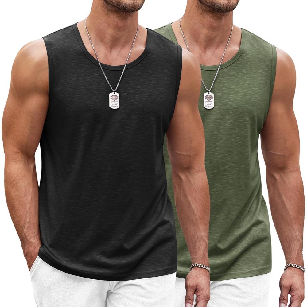 imageCOOFANDY Mens 3 Pack Workout Tank Tops Gym Sleeveless Shirts V Neck Bodybuilding Muscle Tee ShirtBlackarmy Green
