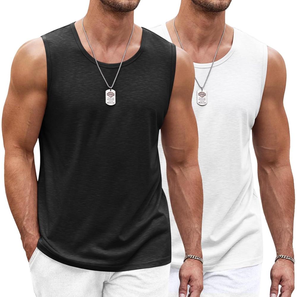 imageCOOFANDY Mens 3 Pack Workout Tank Tops Gym Sleeveless Shirts V Neck Bodybuilding Muscle Tee ShirtBlackwhite