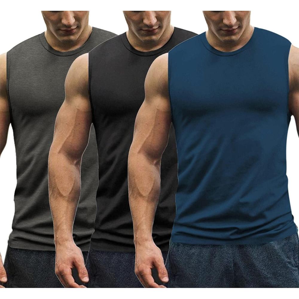 imageCOOFANDY Mens 3 Pack Workout Tank Tops Gym Sleeveless Shirts V Neck Bodybuilding Muscle Tee ShirtDark GreyBlackPeacock Blue
