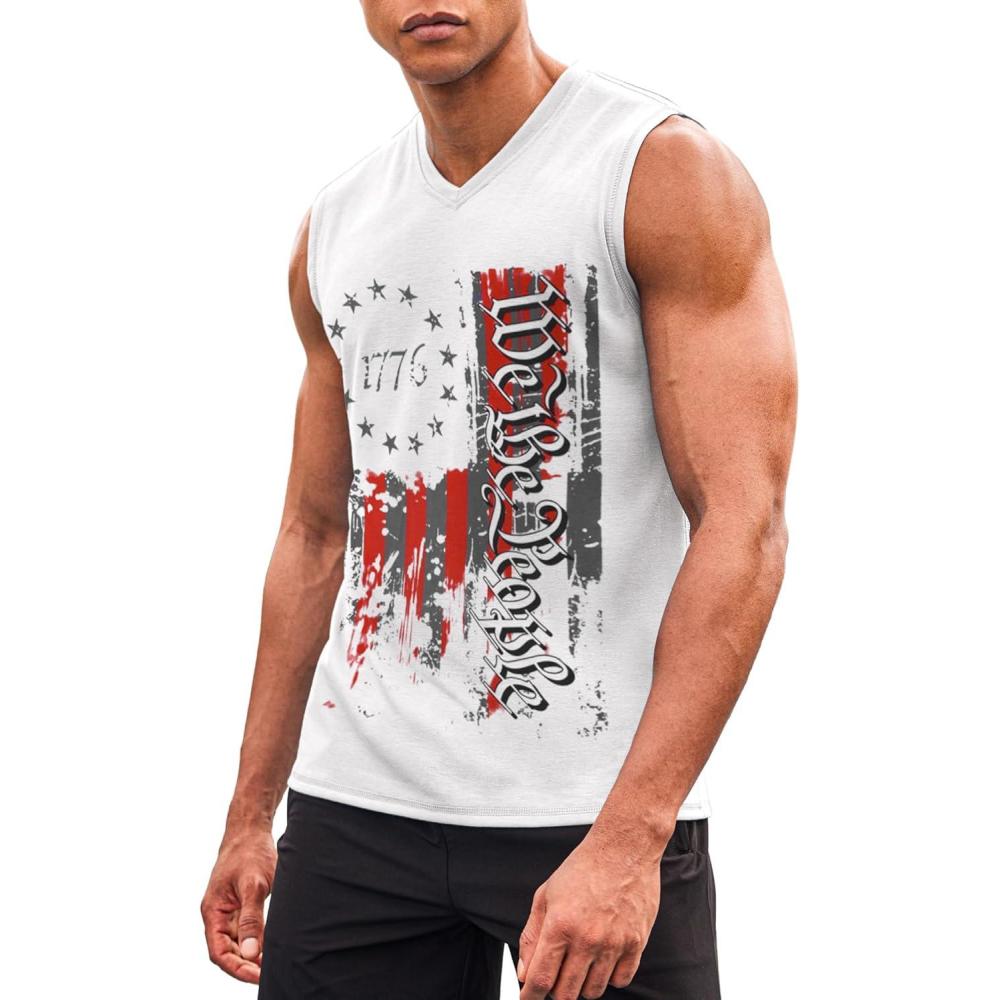 imageCOOFANDY Mens 3 Pack Workout Tank Tops Gym Sleeveless Shirts V Neck Bodybuilding Muscle Tee ShirtWhite Flag1 Pack