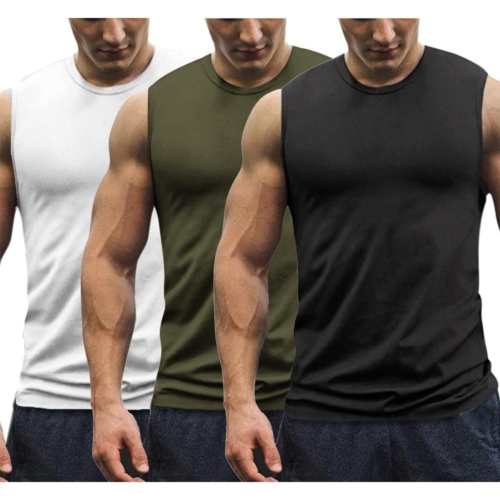 imageCOOFANDY Mens 3 Pack Workout Tank Tops Gym Sleeveless Shirts V Neck Bodybuilding Muscle Tee ShirtWhiteArmy GreenBlack
