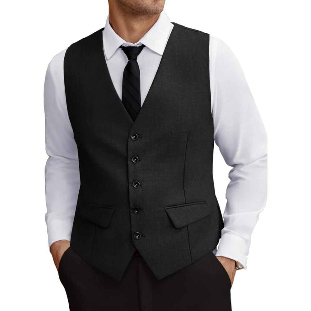 imageCOOFANDY Mens Business Suit Vest Slim Fit Dress Vest Wedding WaistcoatBlack