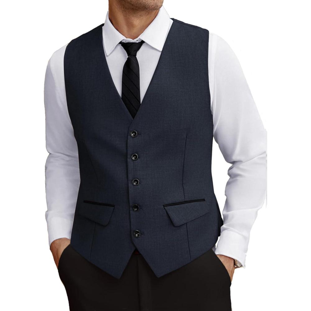 imageCOOFANDY Mens Business Suit Vest Slim Fit Dress Vest Wedding WaistcoatNavy Blue