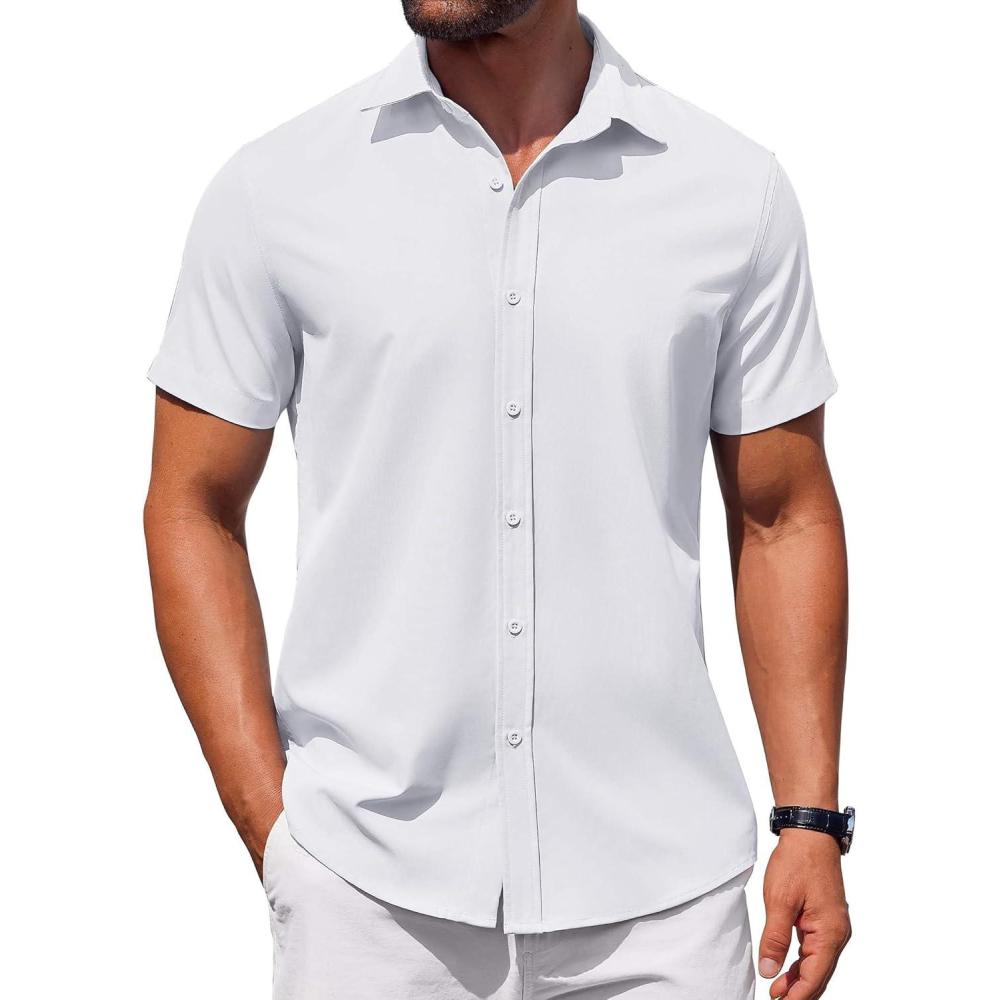 imageCOOFANDY Mens Button Down Shirt Short Sleeve Casual Shirt for Men Summer Business Casual Dress ShirtWhite