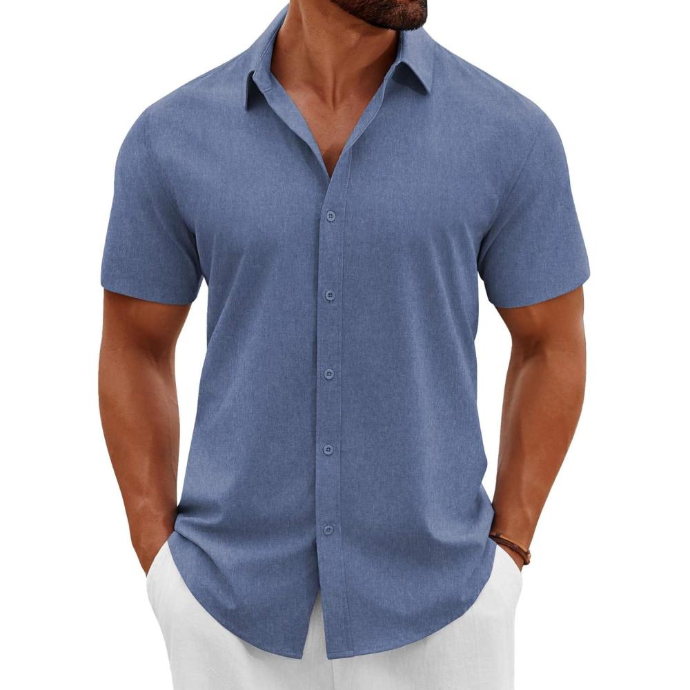 imageCOOFANDY Mens Button Down Shirts Short Sleeve Casual Summer Beach Shirts Vacation Wedding ShirtsBlue