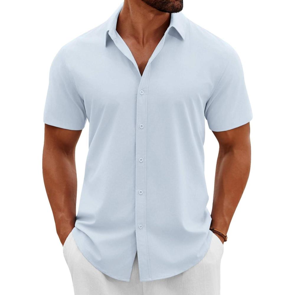imageCOOFANDY Mens Button Down Shirts Short Sleeve Casual Summer Beach Shirts Vacation Wedding ShirtsLight Blue