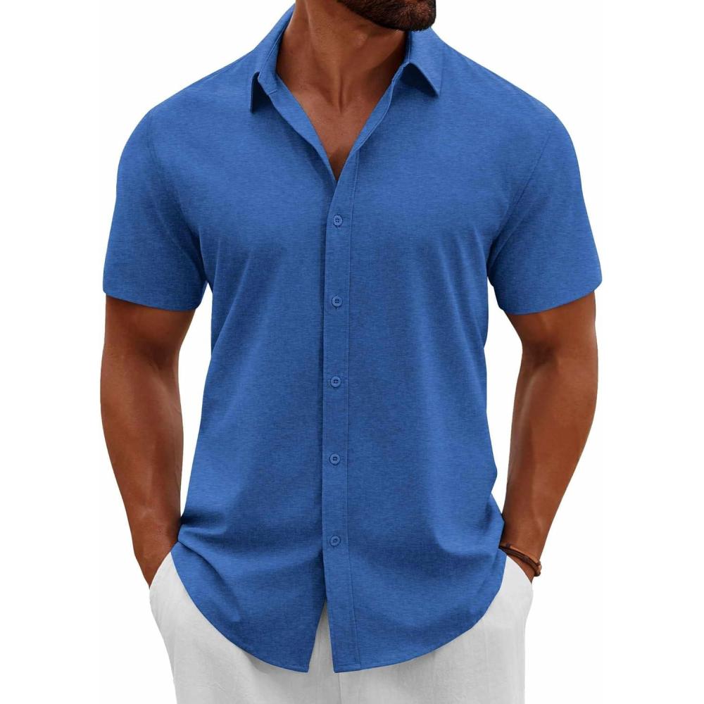 imageCOOFANDY Mens Button Down Shirts Short Sleeve Casual Summer Beach Shirts Vacation Wedding ShirtsOcean Blue