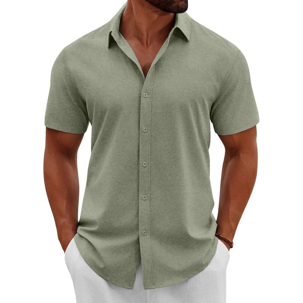 imageCOOFANDY Mens Button Down Shirts Short Sleeve Casual Summer Beach Shirts Vacation Wedding ShirtsOlive Green