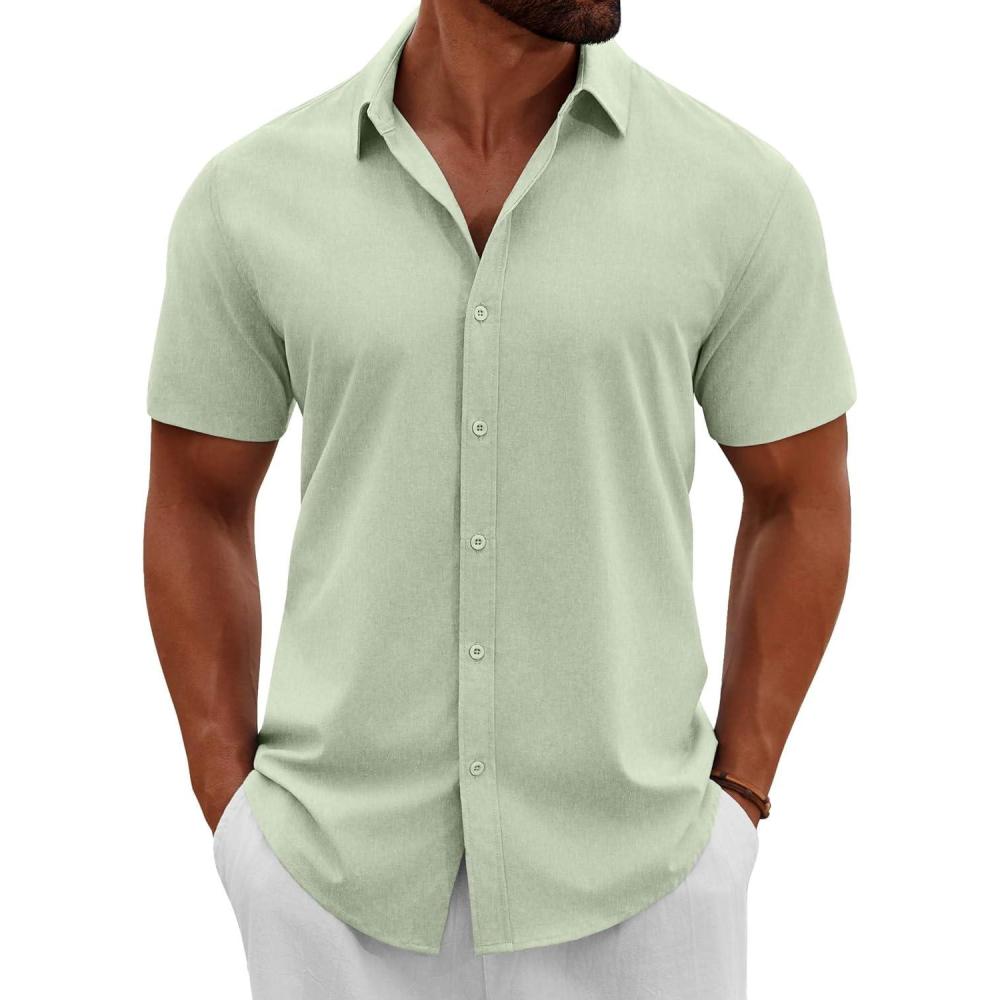 imageCOOFANDY Mens Button Down Shirts Short Sleeve Casual Summer Beach Shirts Vacation Wedding ShirtsSage Green