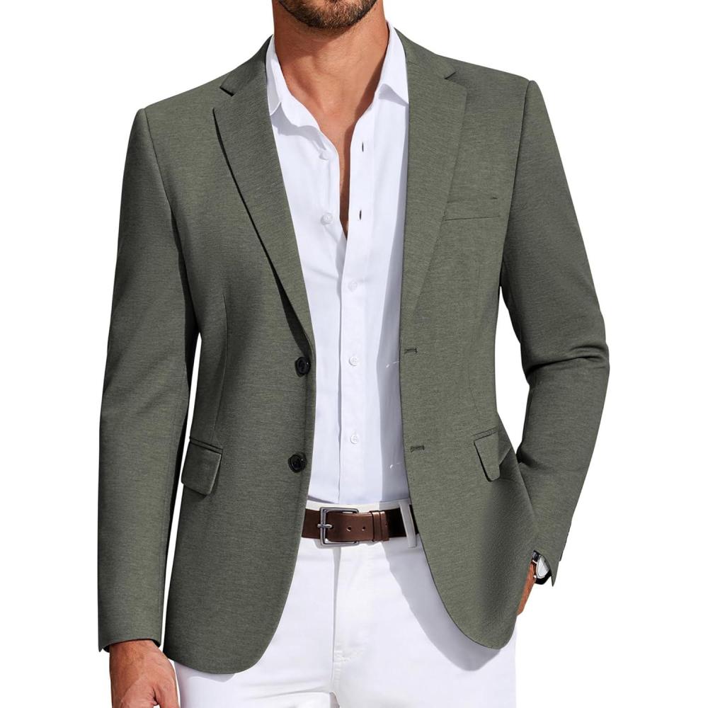 imageCOOFANDY Mens Casual Blazer Knit Sport Coat Lightweight Two Button Suit JacketArmy Green