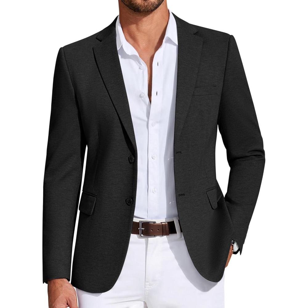 imageCOOFANDY Mens Casual Blazer Knit Sport Coat Lightweight Two Button Suit JacketBlack