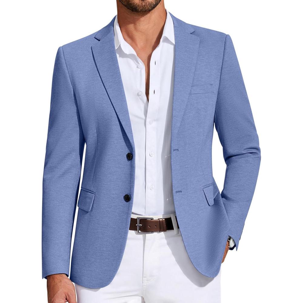 imageCOOFANDY Mens Casual Blazer Knit Sport Coat Lightweight Two Button Suit JacketBlue