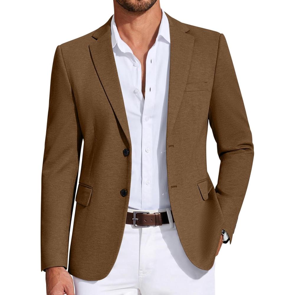 imageCOOFANDY Mens Casual Blazer Knit Sport Coat Lightweight Two Button Suit JacketBrown