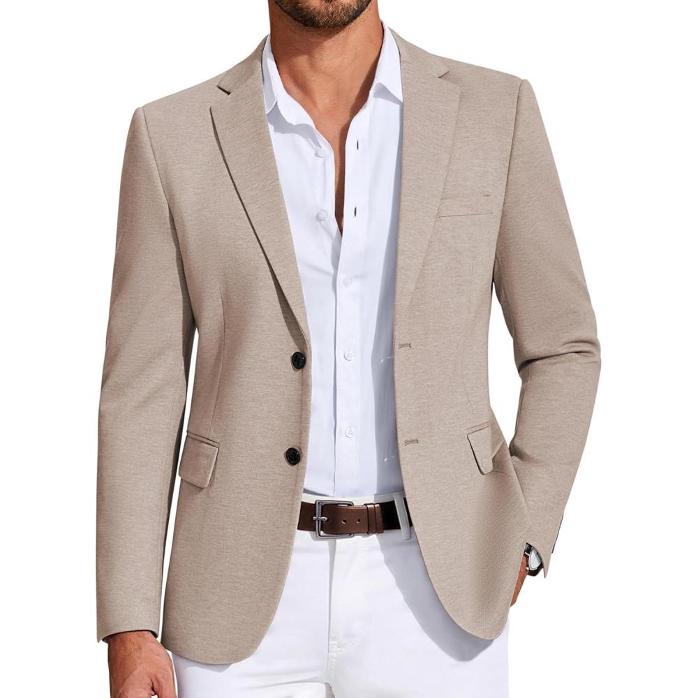 imageCOOFANDY Mens Casual Blazer Knit Sport Coat Lightweight Two Button Suit JacketChampagne