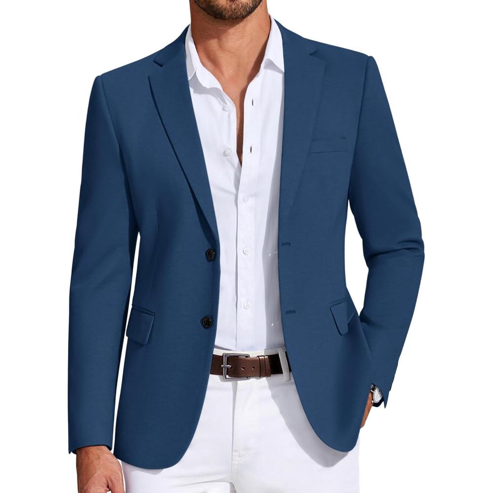 imageCOOFANDY Mens Casual Blazer Knit Sport Coat Lightweight Two Button Suit JacketDark Blue