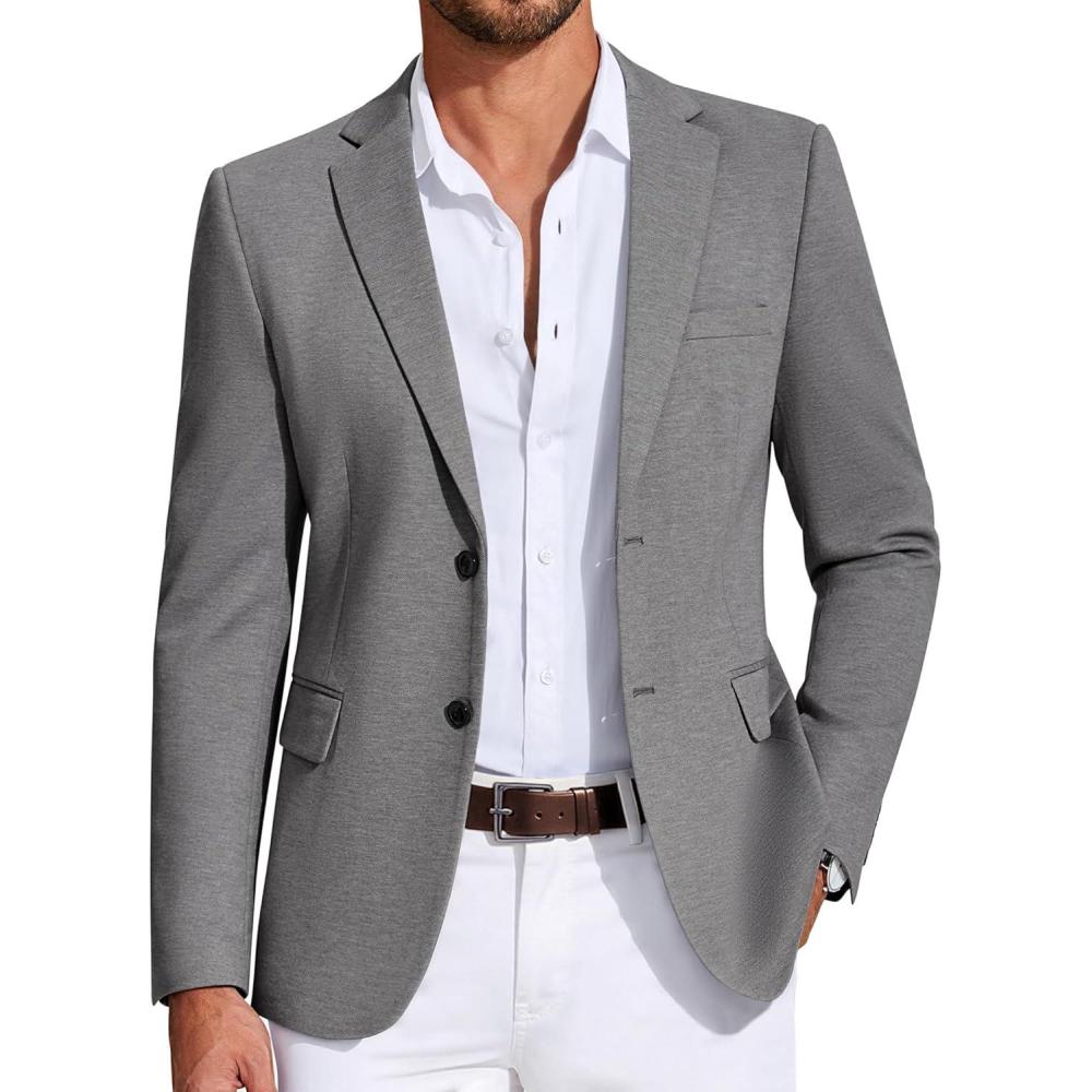 imageCOOFANDY Mens Casual Blazer Knit Sport Coat Lightweight Two Button Suit JacketGrey