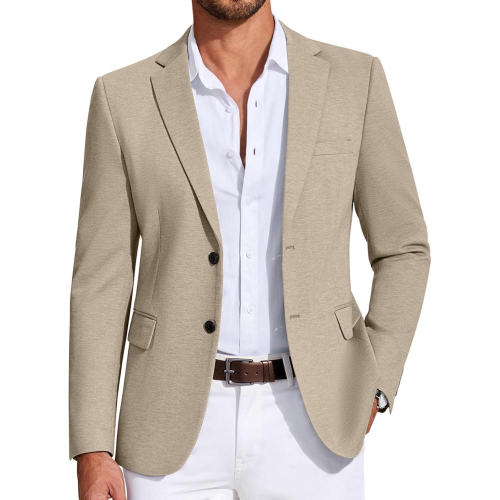 imageCOOFANDY Mens Casual Blazer Knit Sport Coat Lightweight Two Button Suit JacketKhaki