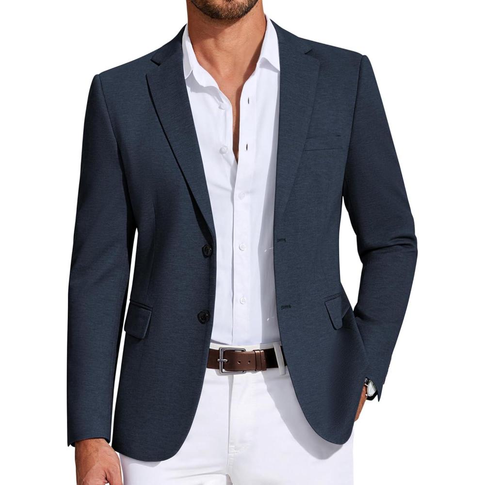 imageCOOFANDY Mens Casual Blazer Knit Sport Coat Lightweight Two Button Suit JacketNavy Blue
