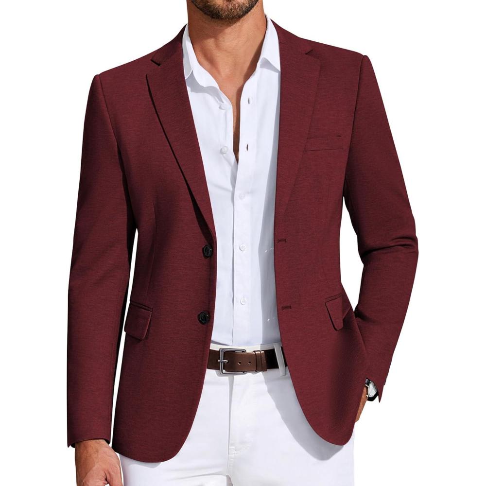 imageCOOFANDY Mens Casual Blazer Knit Sport Coat Lightweight Two Button Suit JacketWine Red
