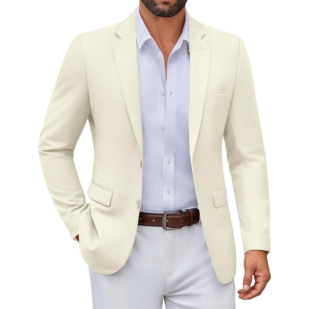 imageCOOFANDY Mens Casual Blazer Lightweight Sport Coats Two Buttons Slim Fit Suit Jacket for Business Wedding DressBeige