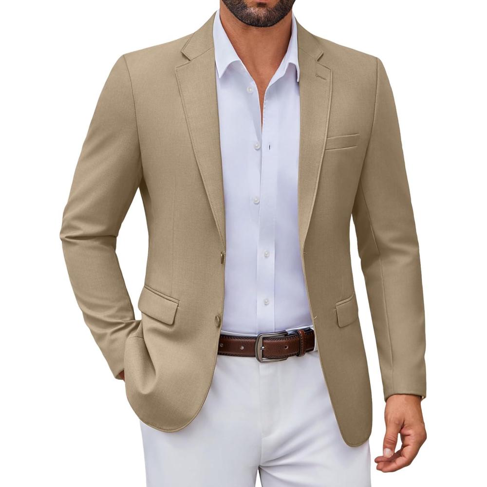 imageCOOFANDY Mens Casual Blazer Lightweight Sport Coats Two Buttons Slim Fit Suit Jacket for Business Wedding DressKhaki