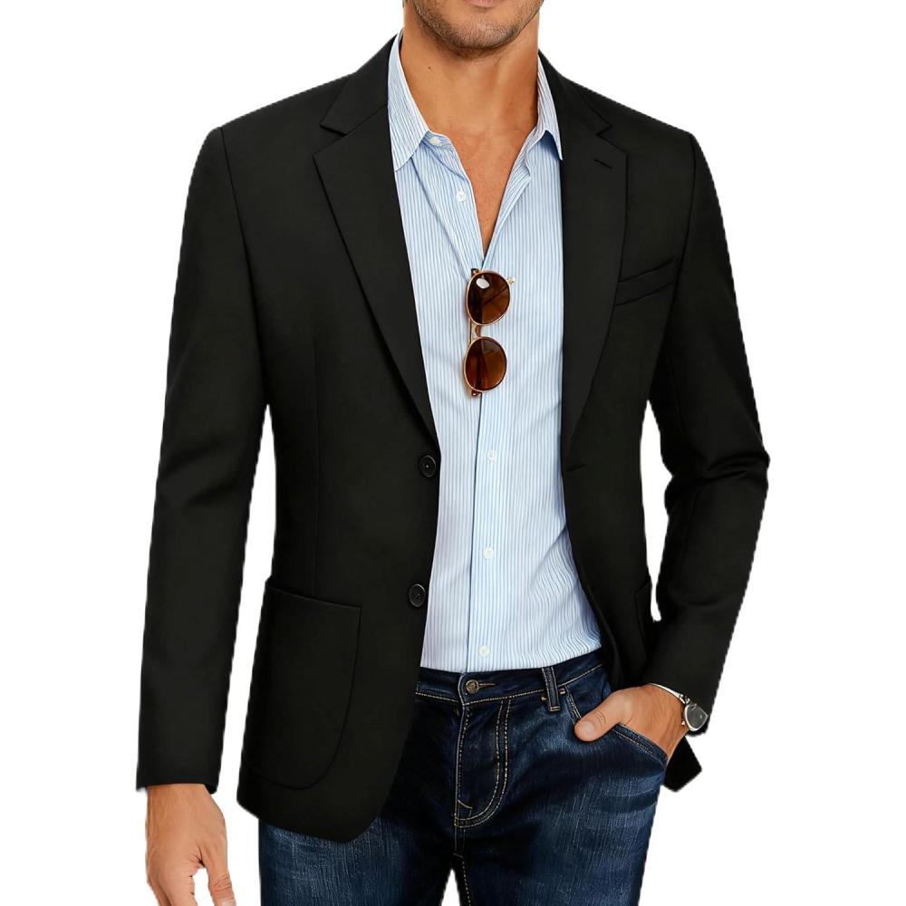 imageCOOFANDY Mens Casual Blazer Slim Fit Sport Coat Lightweight Two Button Suit JacketsBlack