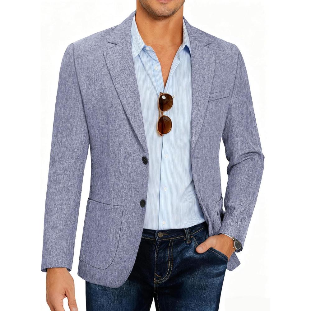 imageCOOFANDY Mens Casual Blazer Slim Fit Sport Coat Lightweight Two Button Suit JacketsBlue
