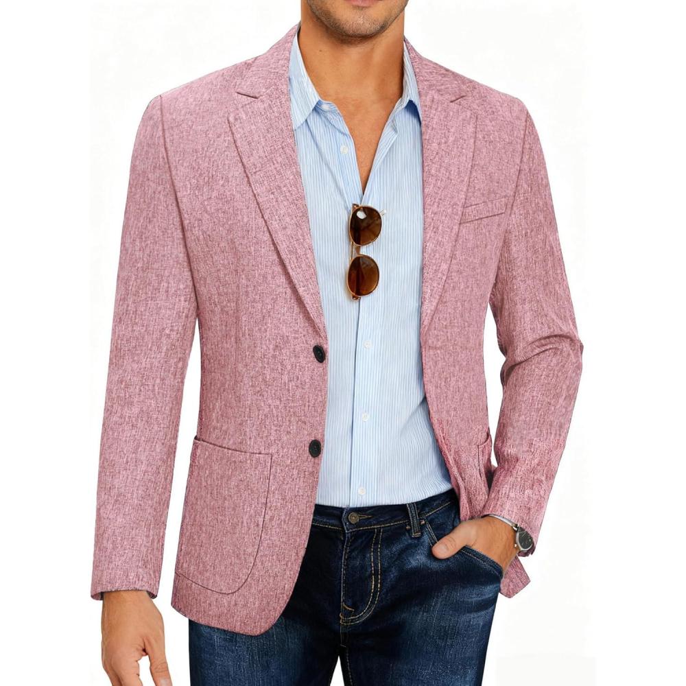 imageCOOFANDY Mens Casual Blazer Slim Fit Sport Coat Lightweight Two Button Suit JacketsBrick Red